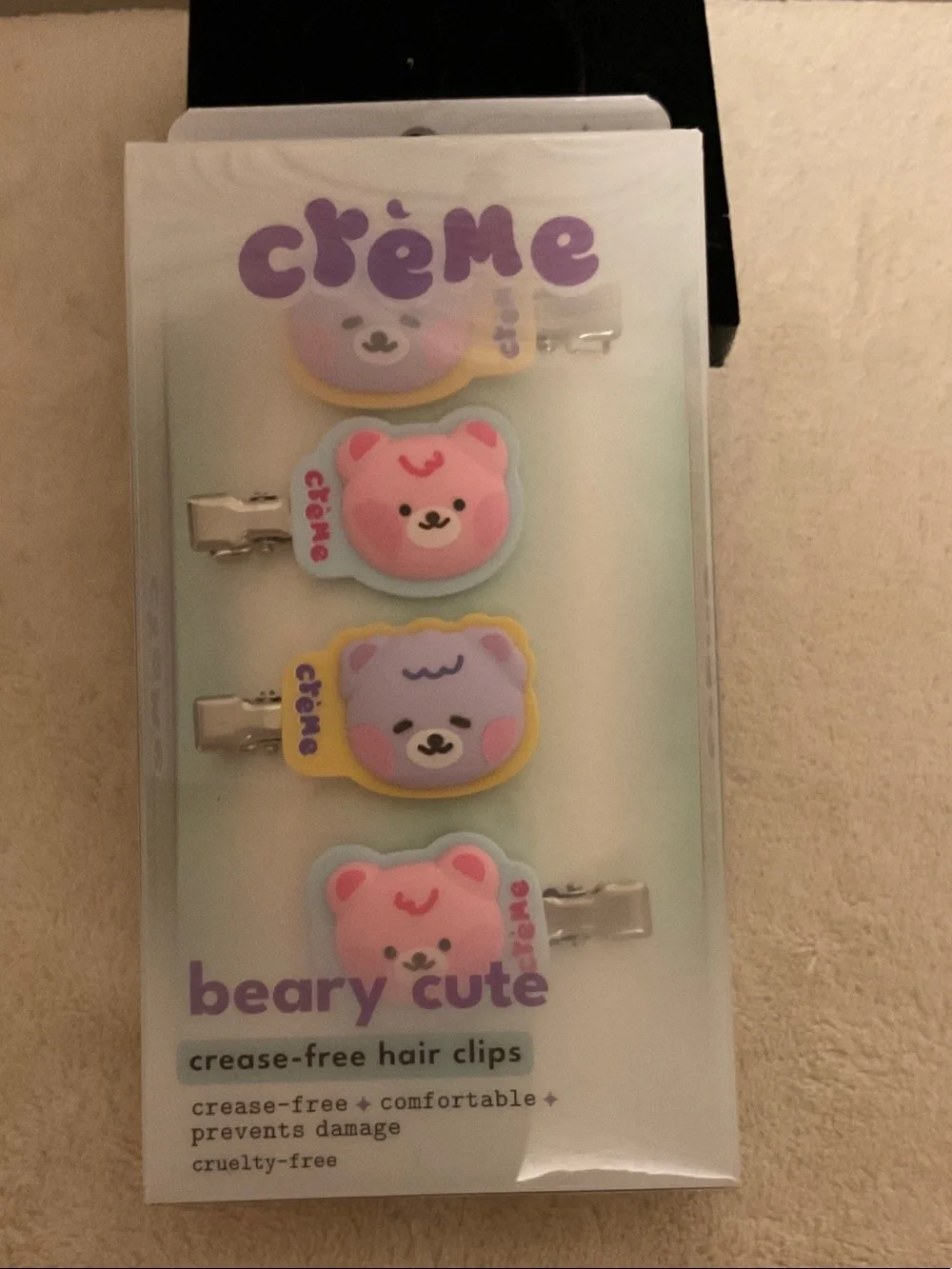 crème Beary Cute Kids Hair Clips - Pink & Purple